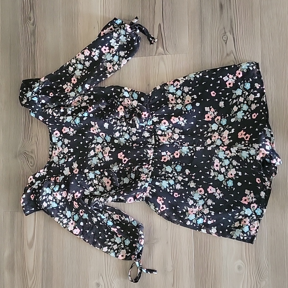Justice Black Floral 3/4 Sleeve Romper